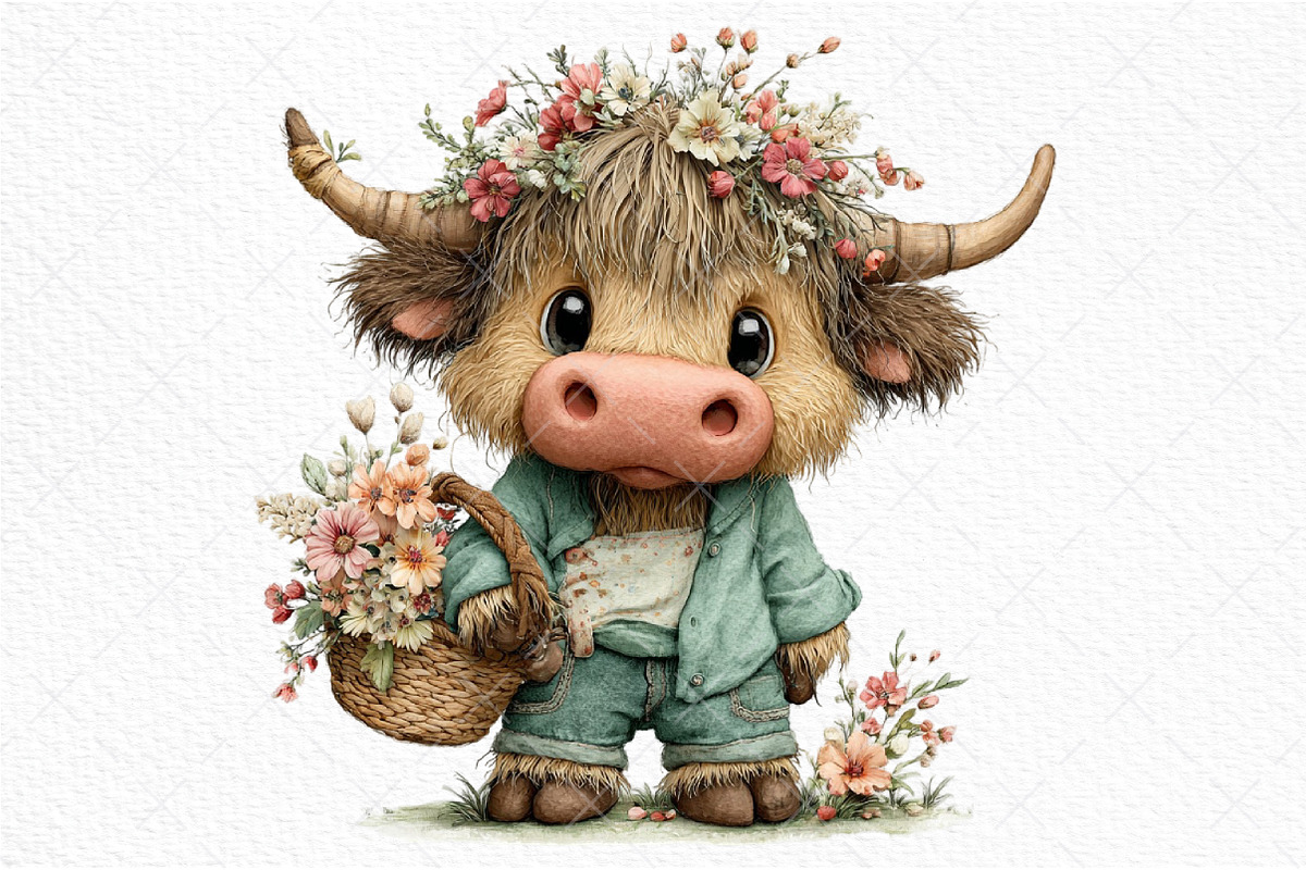 Whimsical Spring Highland Cow PNG, an Illustration by Craft Nest (Photo 11 of 11)