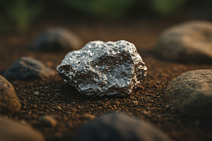 Textured raw silver nugget on dark s, a Nature Photo by professorinc