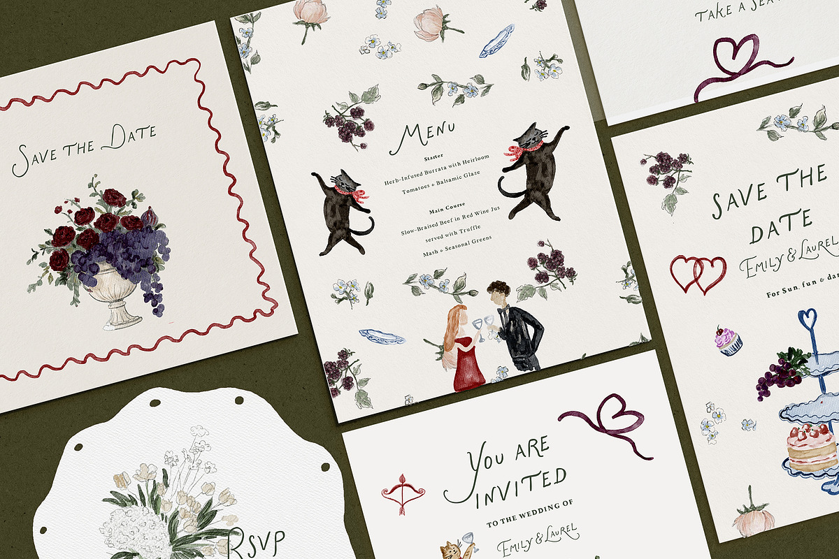 Whimsy Valentine Wedding Watercolor, an Object Graphic by Laras Wonderland (Photo 2 of 11)
