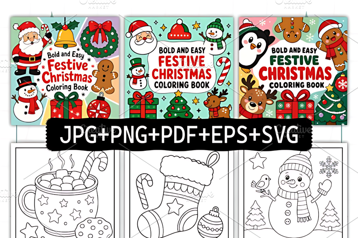 Bold Easy Festive Christmas Coloring, a Seasonal Illustration by Coco Bloom (Photo 2 of 3)
