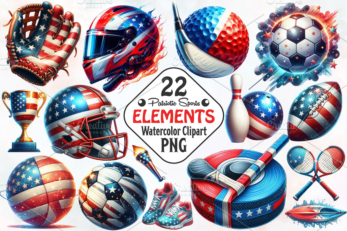 Patriotic Sports Elements Clipart, an Illustration by RobertsArt (Photo 1 of 7)