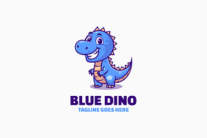 Blue Dino Mascot Cartoon Logo