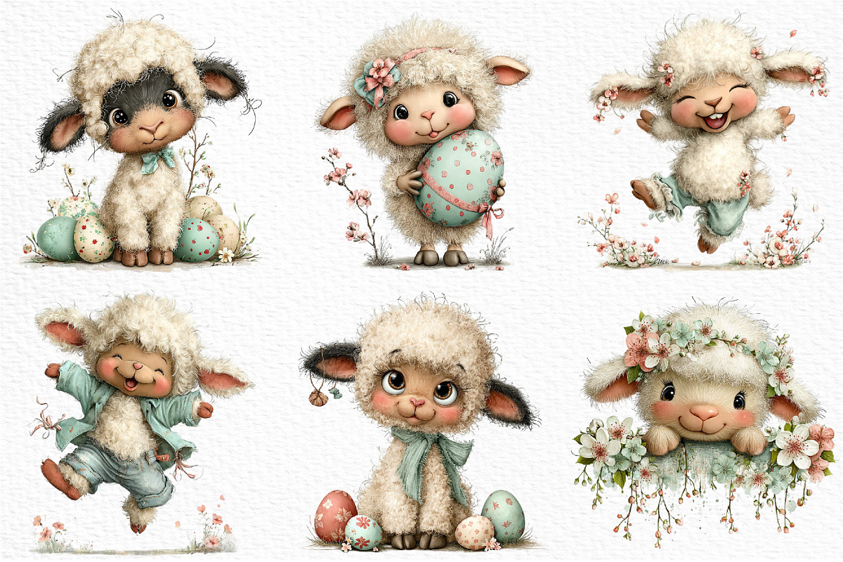 Whimsical Easter Sheep Clipart, an Illustration by Craft Nest (Photo 5 of 11)