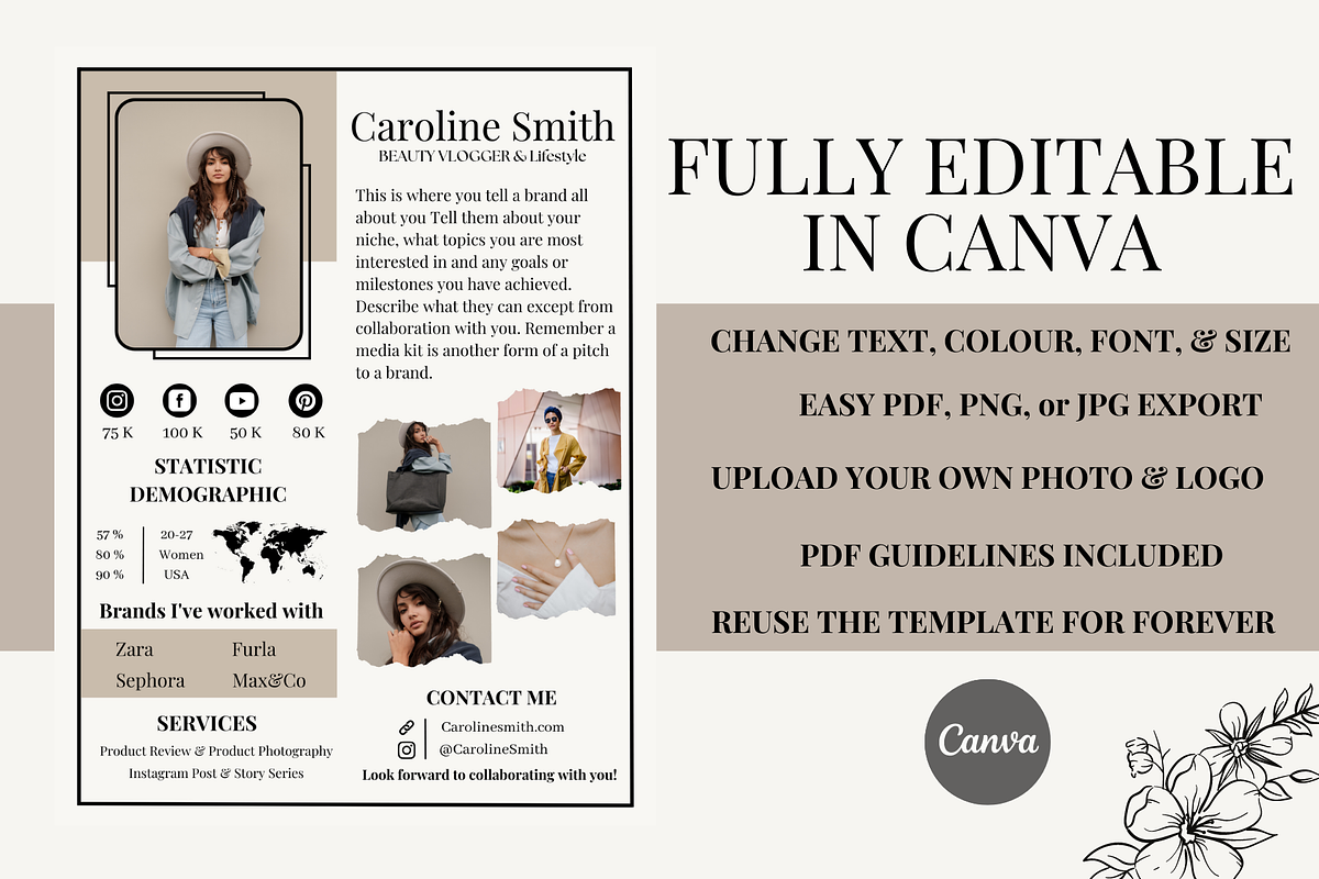 1 Page Media Kit Canva Template, a Social Media Template by Daily Creative (Photo 2 of 4)
