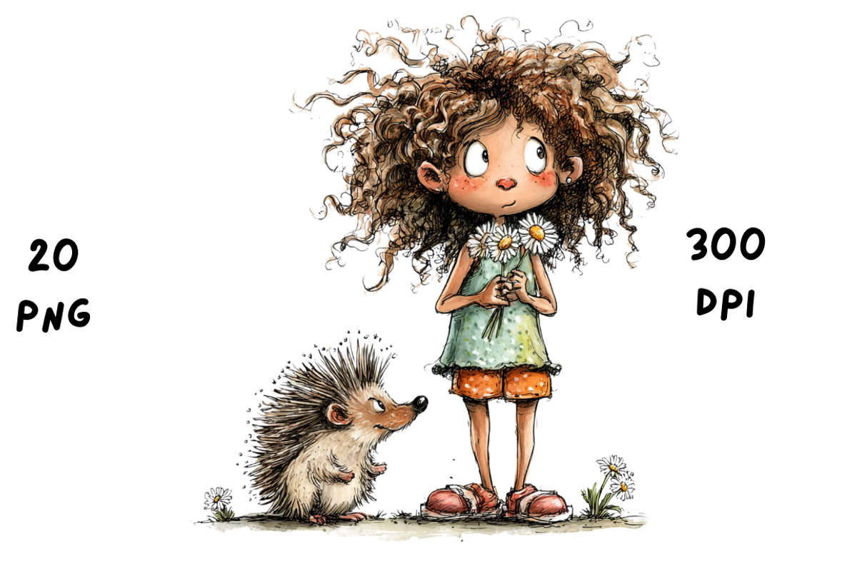 Whimsical Floral Girl & Hedgehog, an Animal Illustration by GiraffeCreative (Photo 18 of 20)