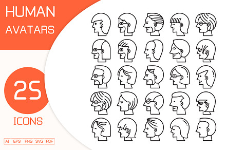 Human Head Avatars Set, an Outline Icon by Designfour
