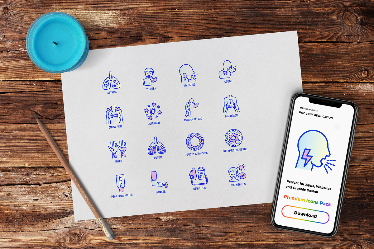 Asthma | 16 Thin Line Icons Set, an Outline Icon by Alex Blogoodf (Photo 5 of 12)
