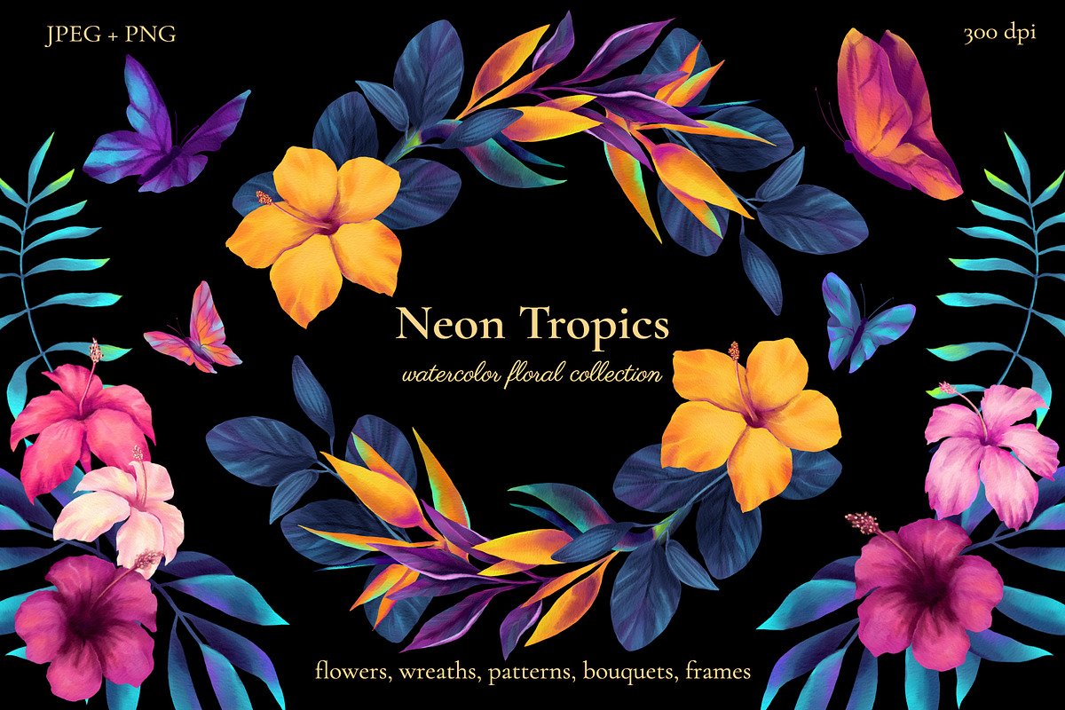 Neon Tropics watercolor, an Object Graphic by Salted Galaxy (Photo 1 of 16)