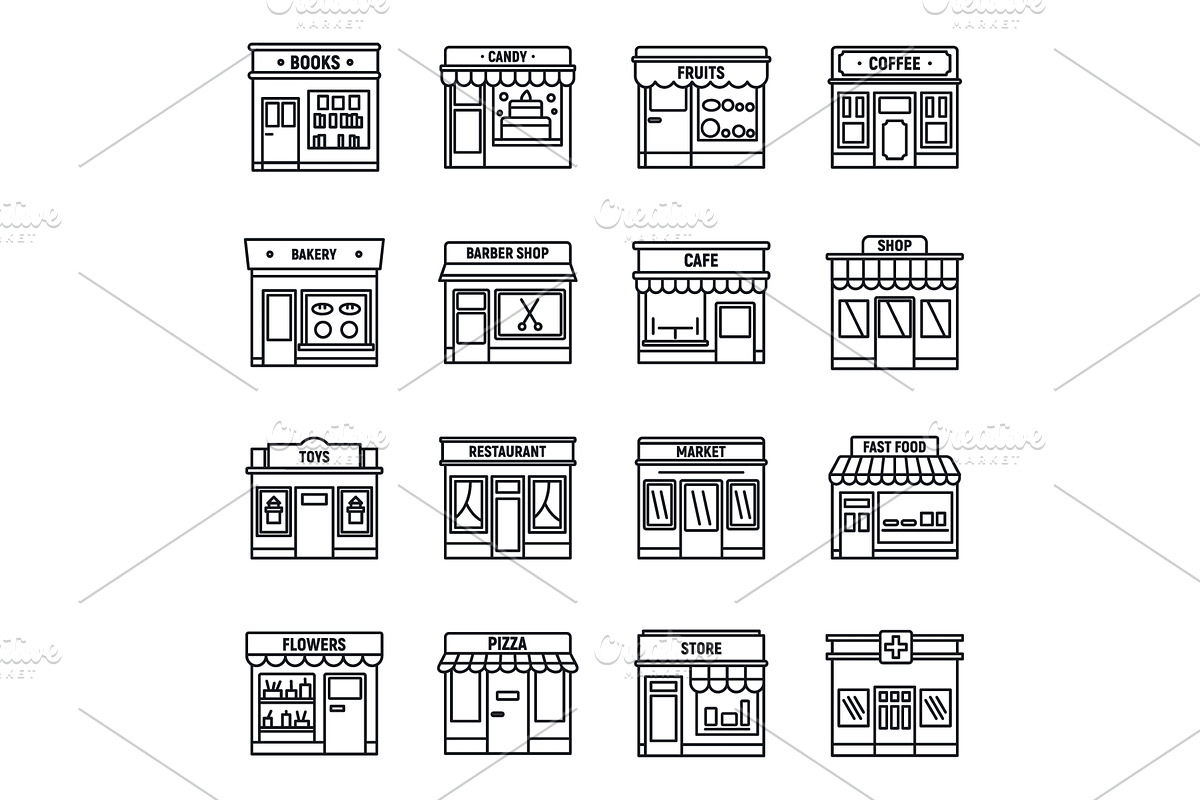 Local business store icons set, a Food Illustration by Ylivdesign