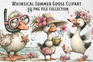Whimsical Summer Goose Clipart Set, an Illustration by Dream Creation