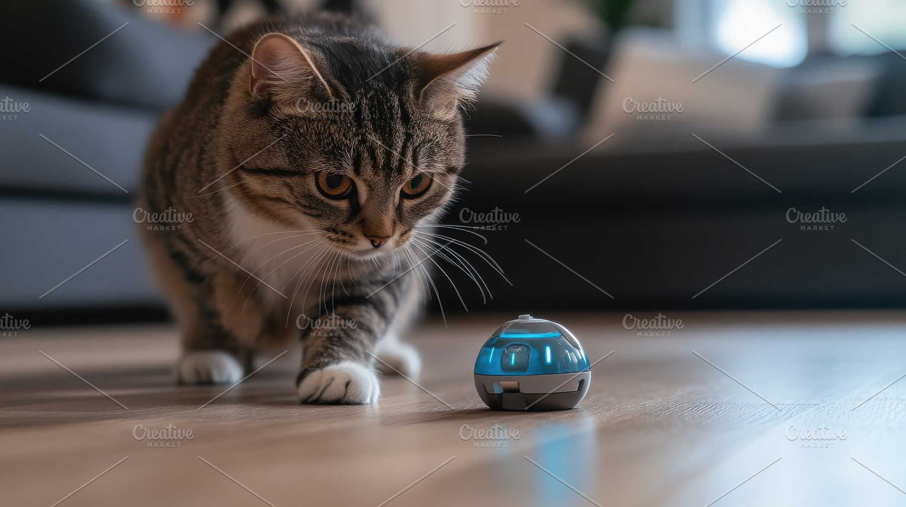 Curious tabby cat investigating a sm, an Animal Photo by Pixeness Studio