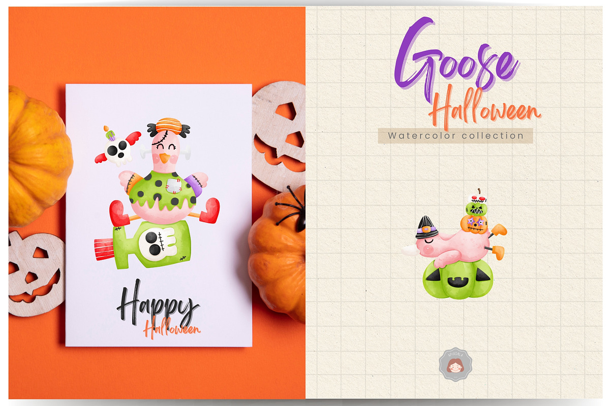 Goose Halloween Watercolor Clipart, an Animal Illustration by Apixsala (Photo 7 of 10)