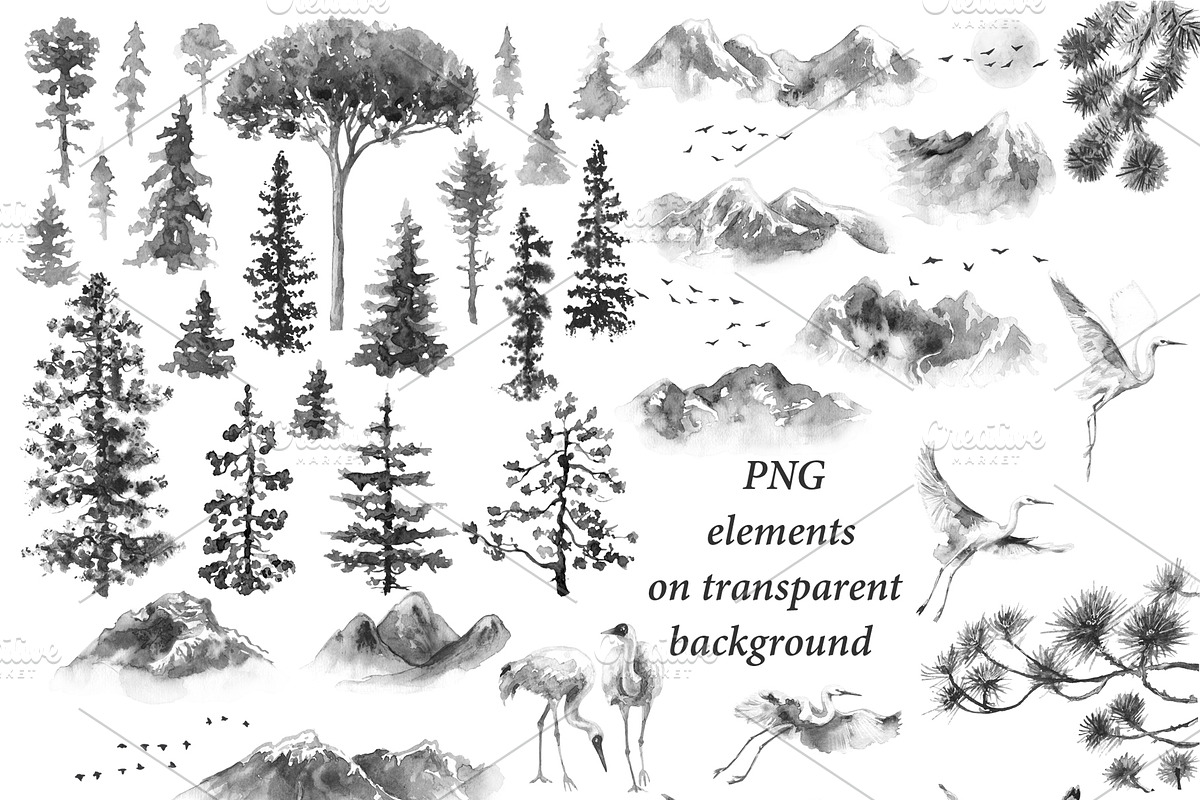 Serenity Landscape Ink Painting, a Decorative Illustration by Valentyna Smordova (Photo 2 of 5)