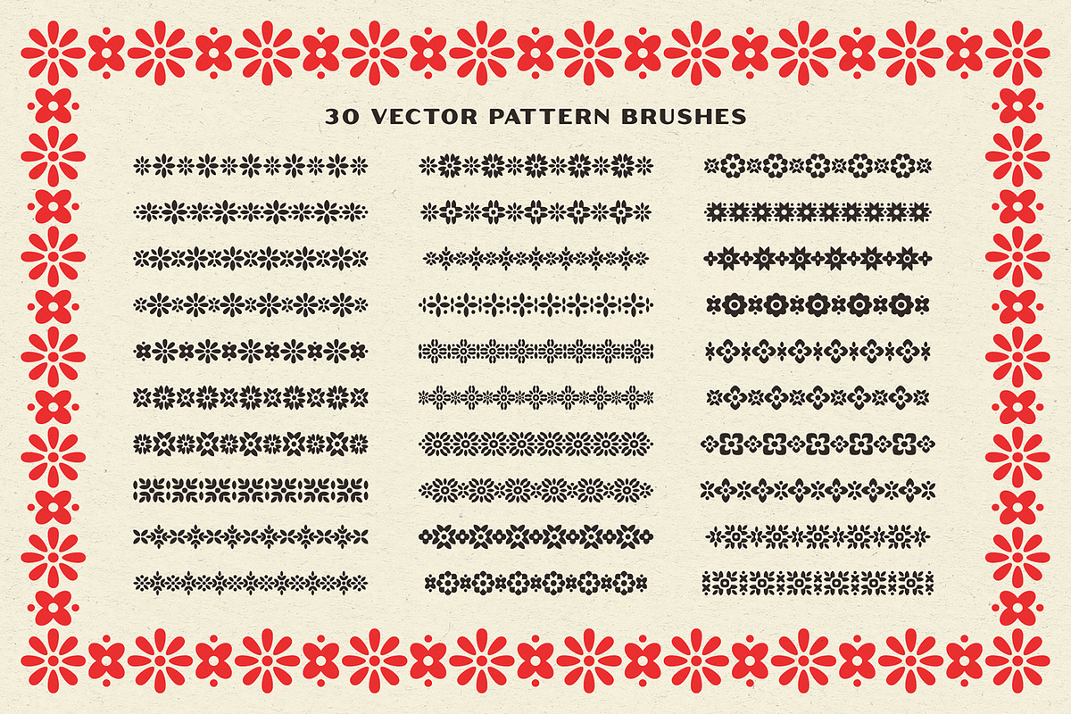 30 Mexican Folk Art Border Brushes, a Brush Add-On by Komet & Flicker (Photo 2 of 7)