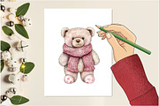 Watercolor Valentine's Teddy Bear, an Illustration by Design Market (Thumbnail 4 of 5)