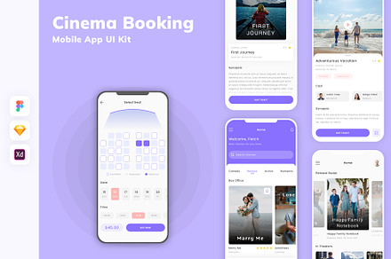 Cinema Booking Mobile App UI Kit, an UI Kit Template by uicube
