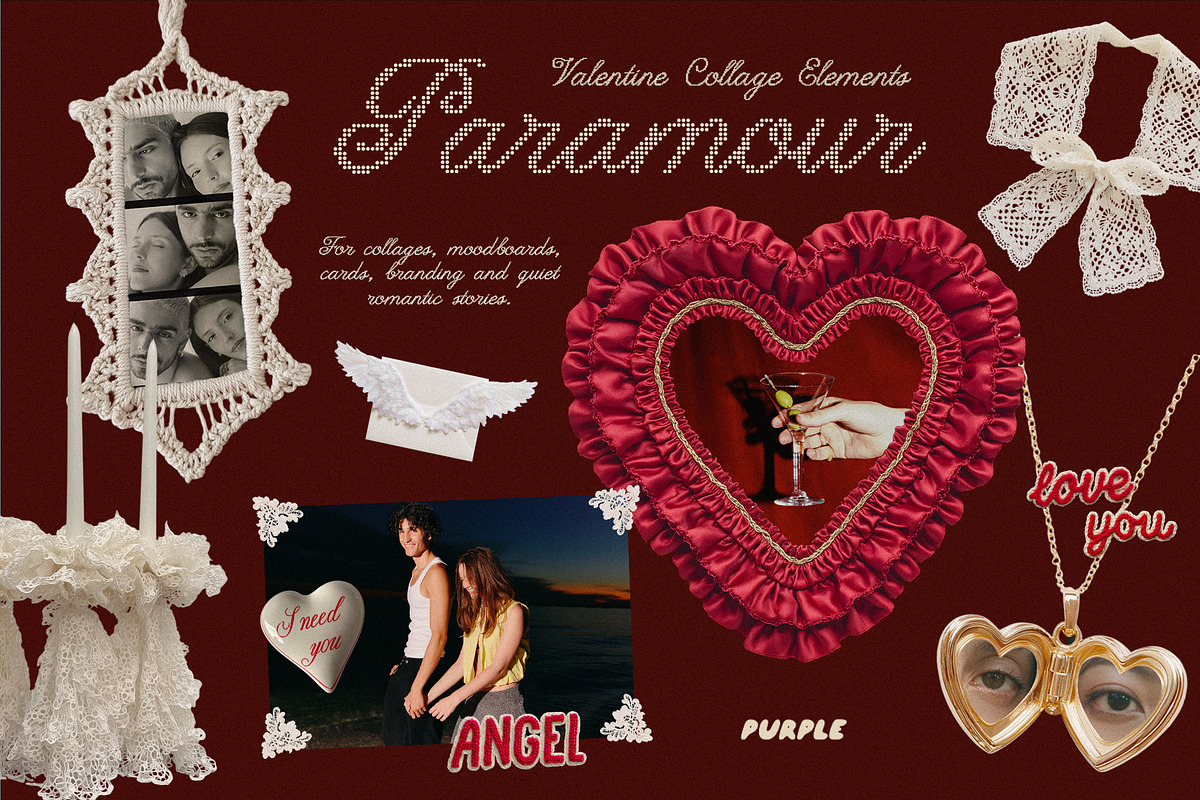 Paramour: Lace Valentine Collage Kit, an Object Graphic by Purple (Photo 1 of 14)