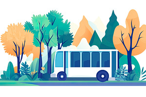 Bus Stop in Scenic Landscape, a Transportation Illustration by Lermont51