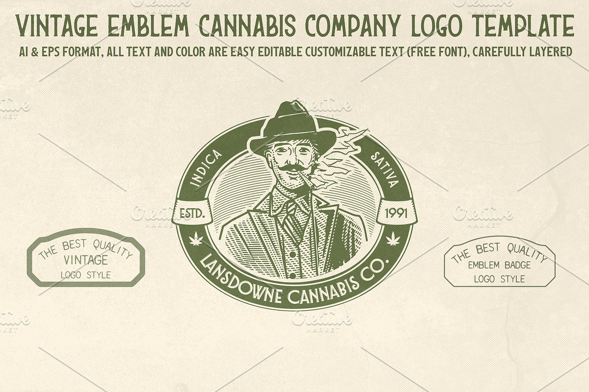 Vintage Emblem Cannabis Company Logo, a Branding & Logo Template by The Design For Co. (Photo 3 of 5)