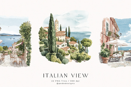 Italian View, a Decorative Illustration by PeDe Designs