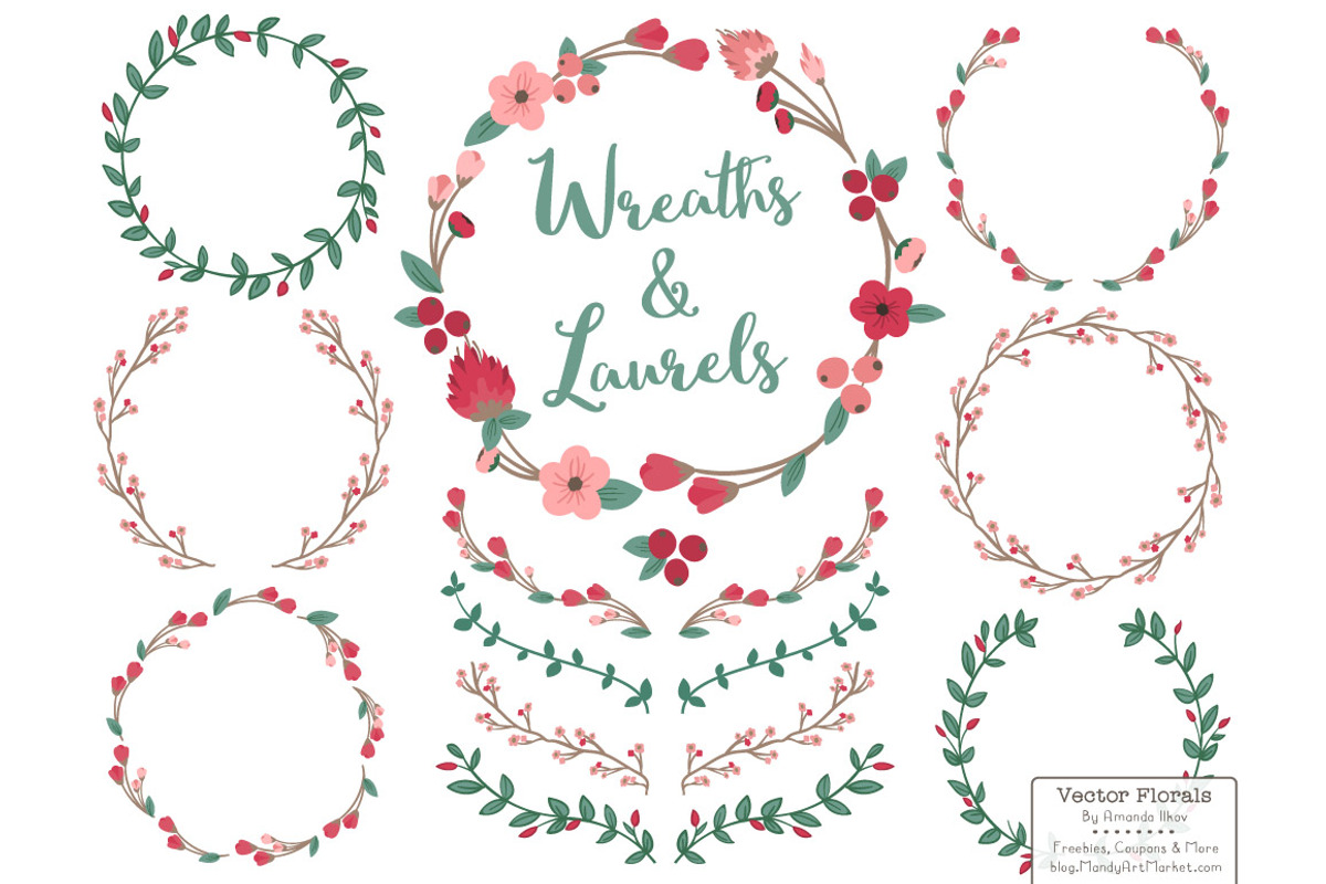 Rose Garden Vector Flower Wreaths, an Illustration by Amanda Ilkov (Photo 1 of 3)