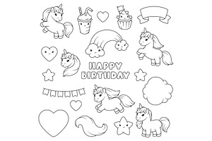Unicorns and party items., an Animal Illustration by incomible