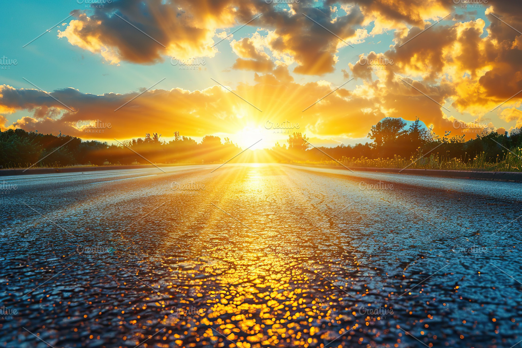 Empty asphalt road at sunrise, a Photo by AlyaAnd