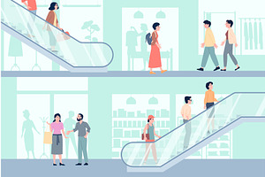 People on escalator. Adults in, an Object Illustration by LadadikArt
