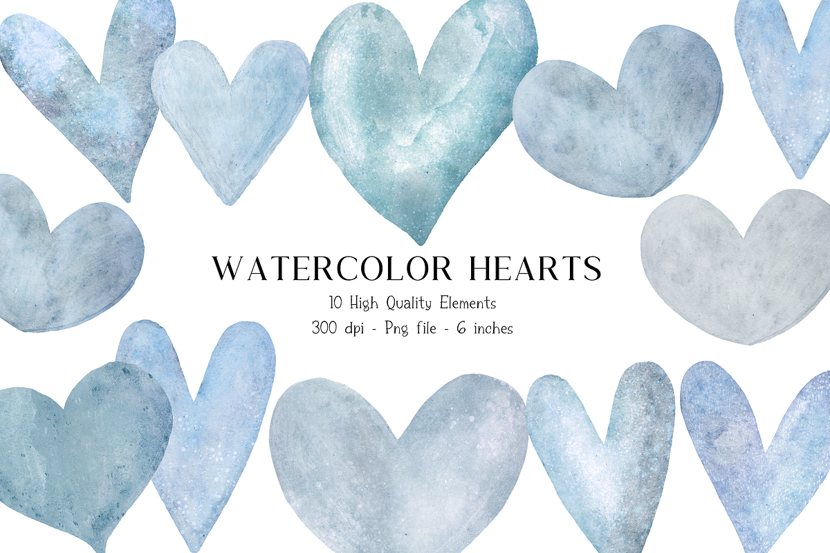 Blue Watercolor Hearts Clipart, a Graphic by Murphy & Frank (Photo 1 of 7)
