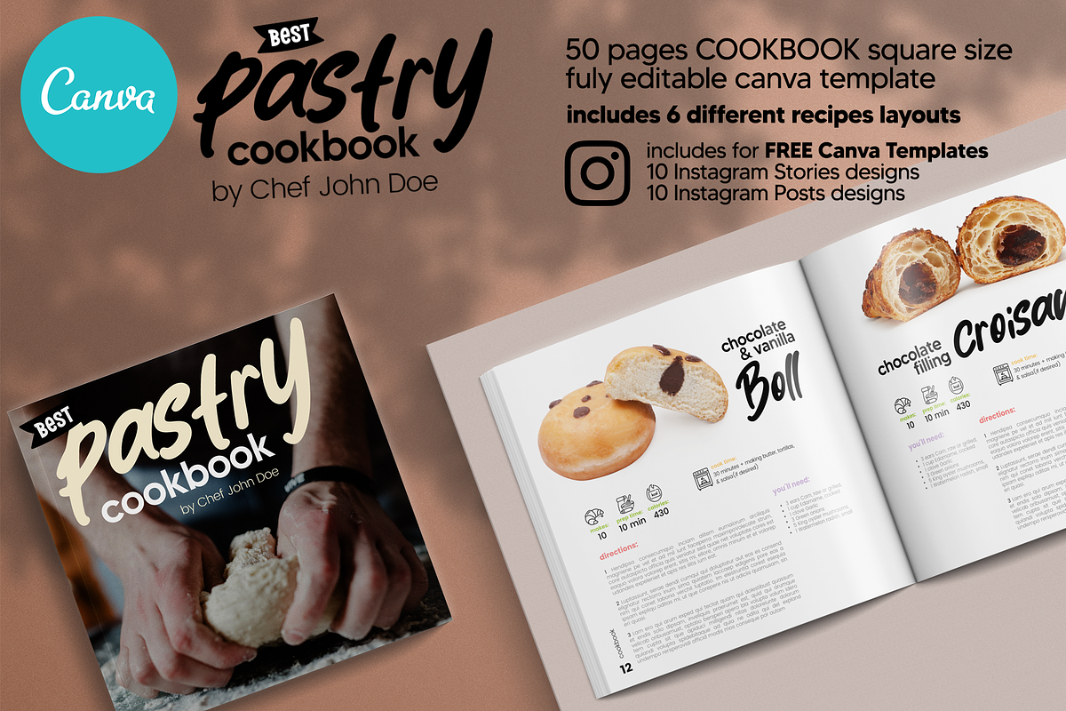 Canva Square Pastry Recipes Cookbook, a Magazine Template by DeLaGranSiete (Photo 2 of 12)