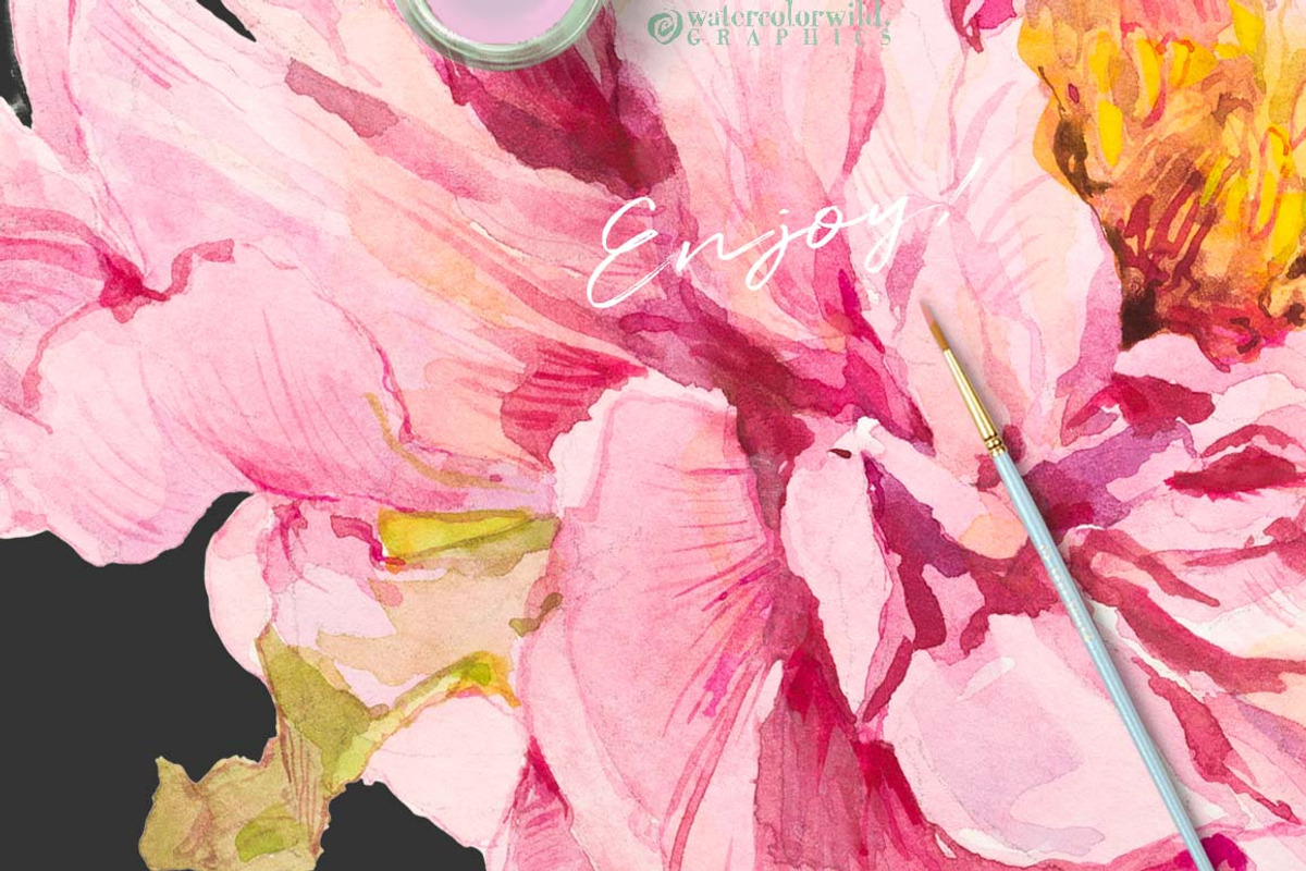Pink Peonies-Clipart Set, an Illustration by watercolorwild.graphics (Photo 9 of 9)