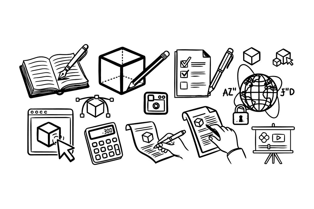 Hand Drawn Office Supplies Set, an Illustration by designvectx (Photo 2 of 3)