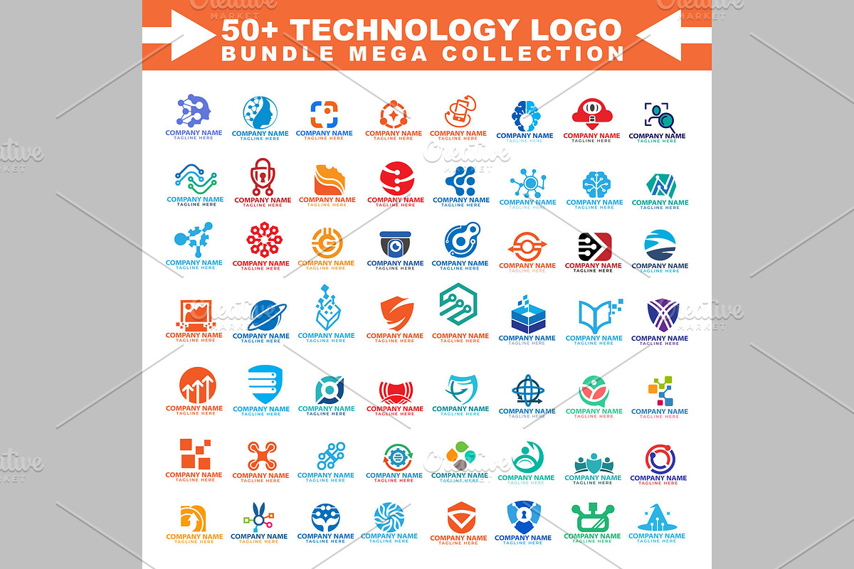 Tech Power Pack 50+ Editable Logos, a Branding & Logo Template by ArmanHossen75