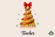 Christmas Pencil Tree Teacher Png, an Illustration by Craft Nest (Thumbnail 1 of 6)