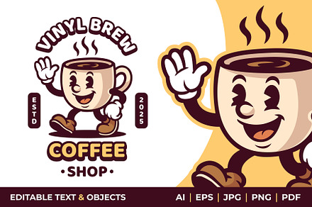 Coffee Cup Retro Mascot Logo
