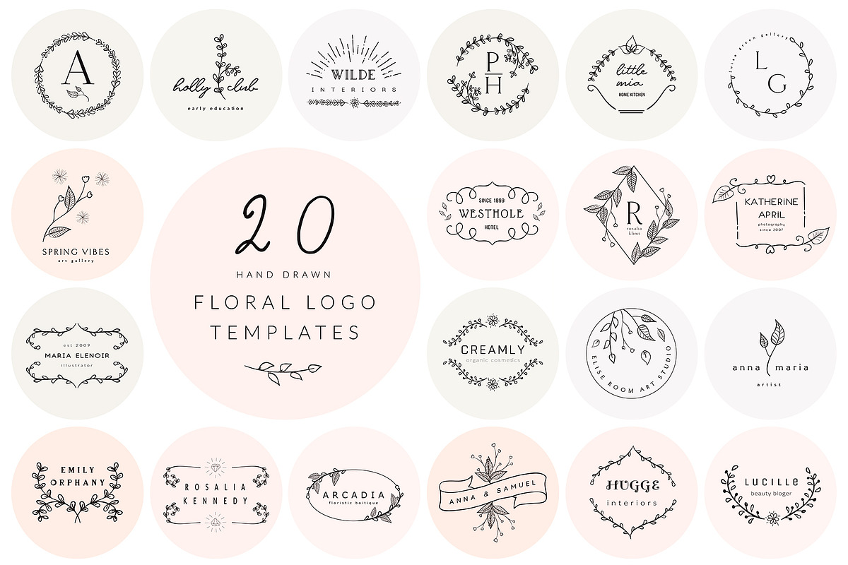 20 Floral Logo Templates, a Branding & Logo Template by Olya Creative (Photo 1 of 5)