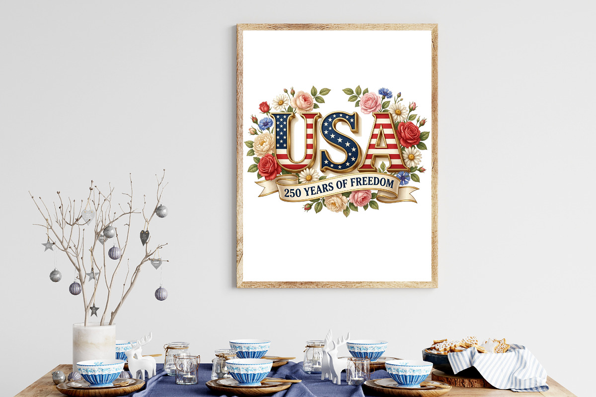 USA 250 Years of Freedom Floral PNG, an Illustration by CraftArtStudio (Photo 4 of 4)