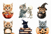 Watercolor Halloween Kitten Clipart, an Illustration by Craft Nest (Thumbnail 2 of 6)