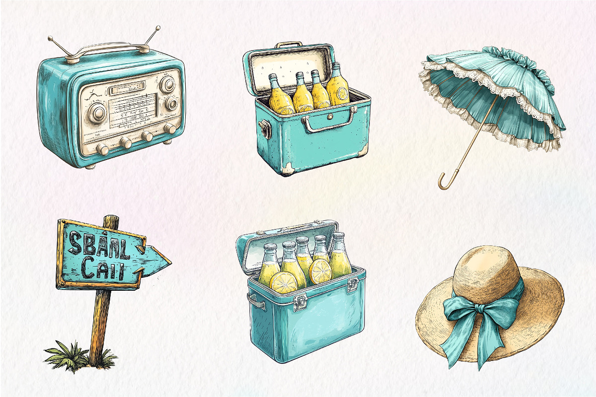 1950s Style Beach Day Clipart, an Illustration by CreationArt (Photo 2 of 5)