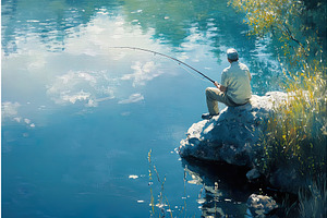 Painting of person fishing, an Illustration by Lermont51