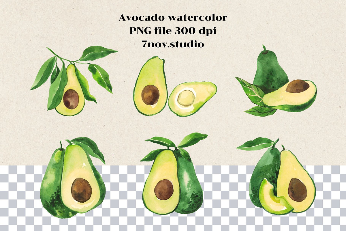 Avocado Watercolor, an Illustration by 7nov.studio (Photo 2 of 6)