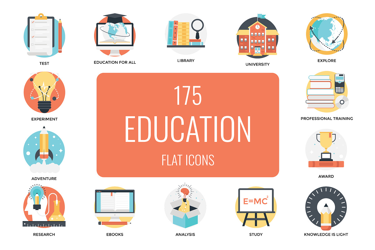 175 Flat Education Icons, a Duotone Icon by Prosymbols (Photo 1 of 10)
