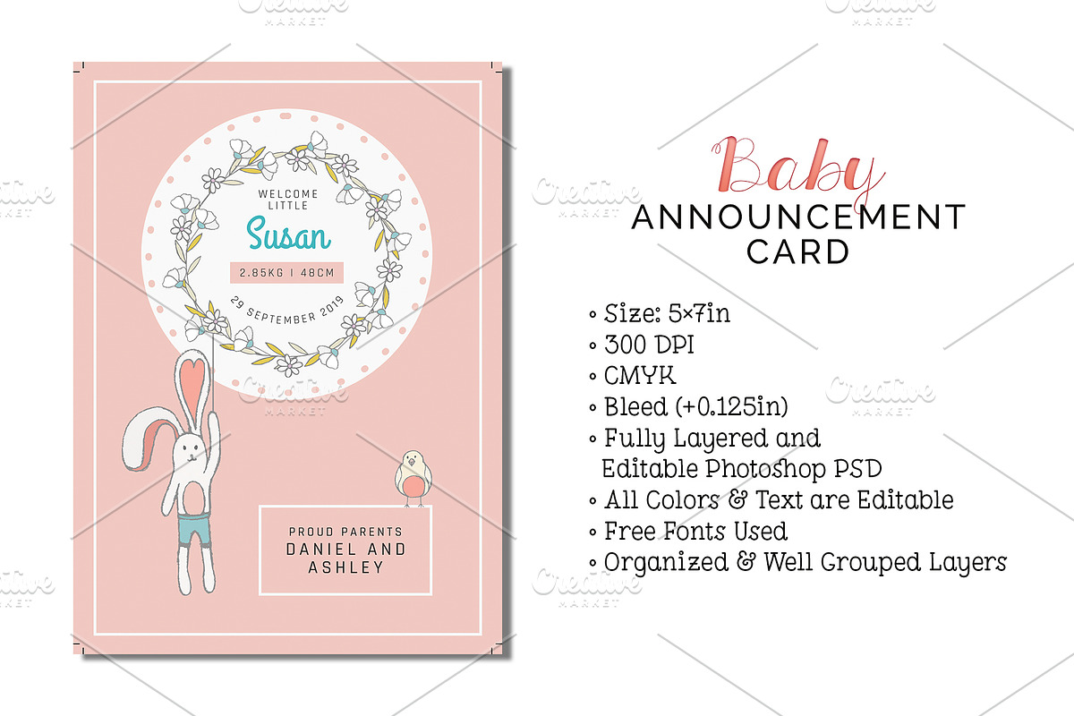 Baby Announcement Card, a Card Template by Cyrah's Collection (Photo 1 of 3)