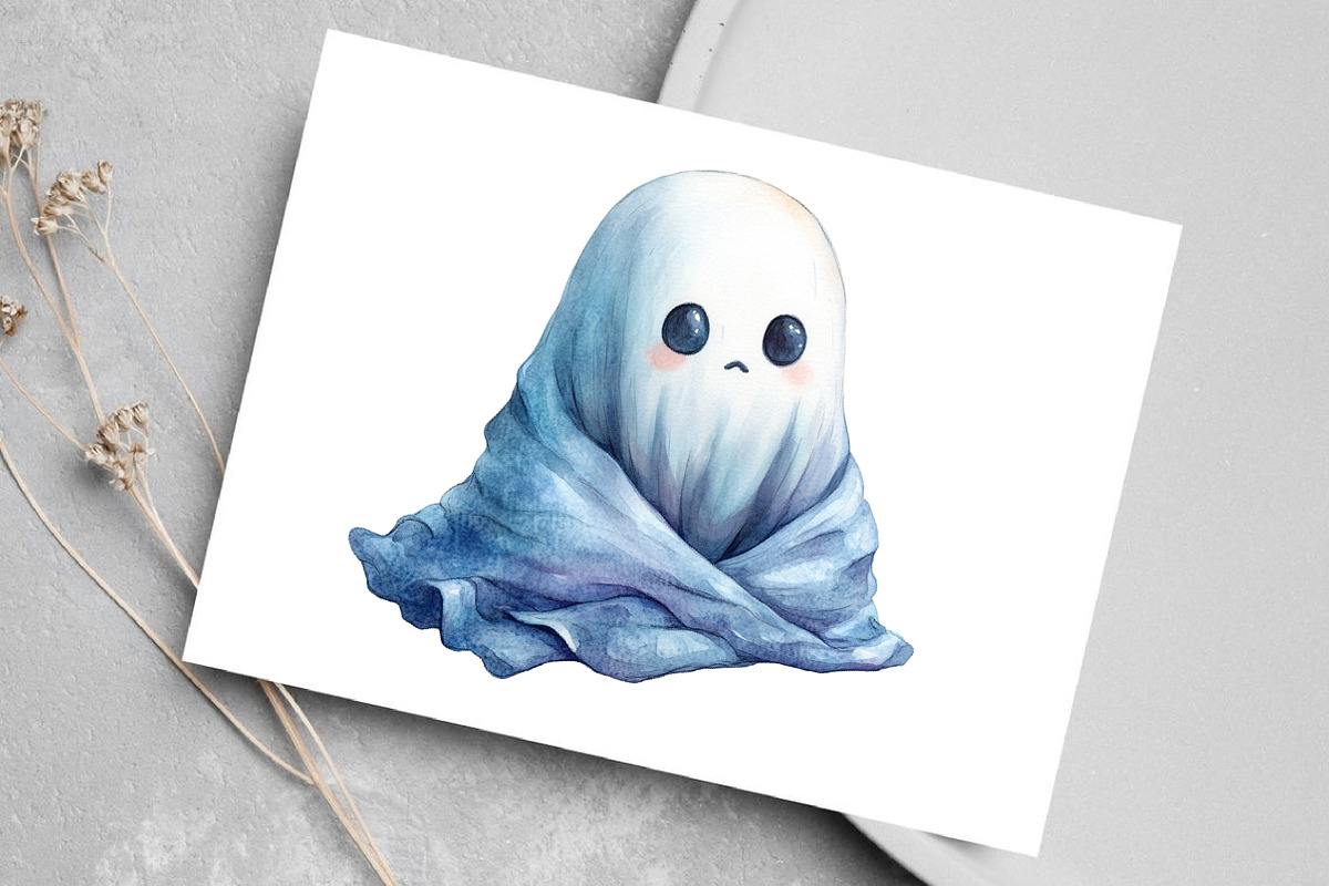 Watercolor Chibi Ghost Clipart, an Illustration by Canvas Craft (Photo 4 of 7)