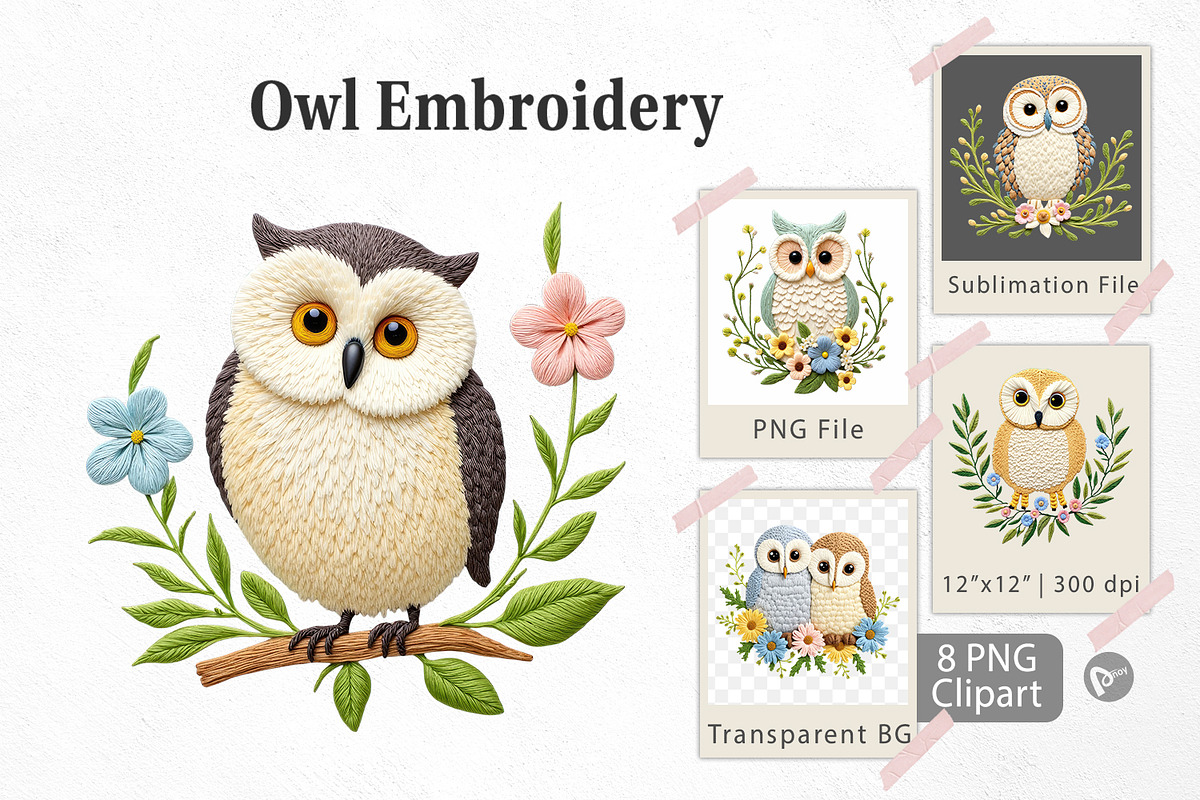 Owl Embroidery Clipart, a Graphic by Artnoy (Photo 1 of 5)