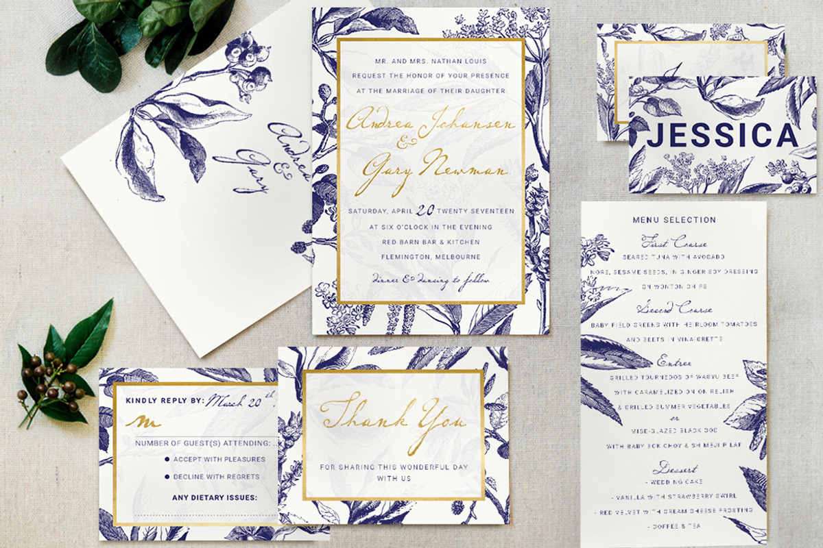 Gold & Navy Wedding Invitation Suite, an Invitation Template by BlueRobinDesignShop (Photo 5 of 7)