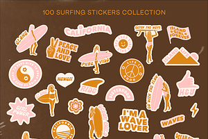 Retro Stickers Surfing Summer Vibes