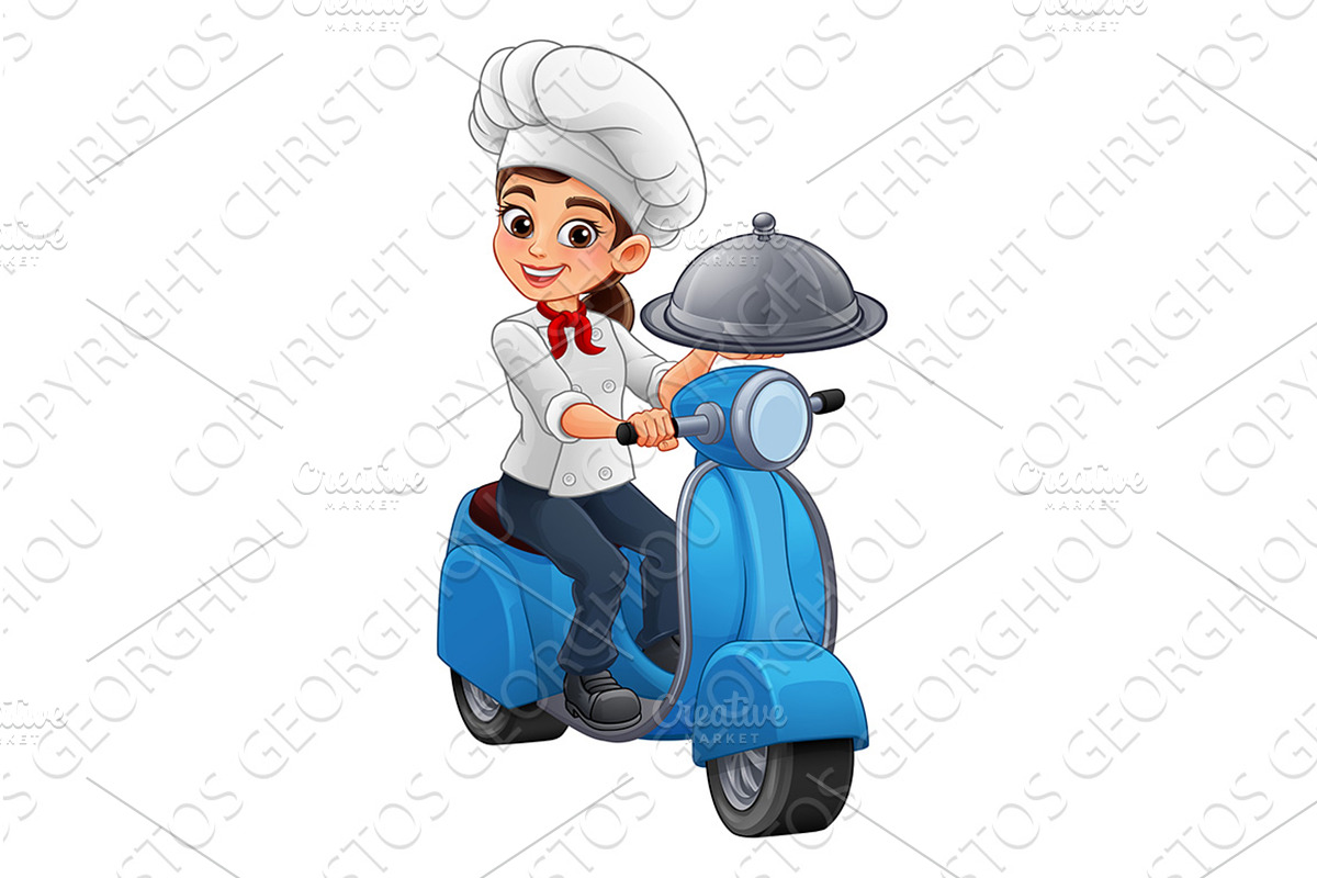 Female Chef Woman Food Delivery, a Food Illustration by Christos Georghiou