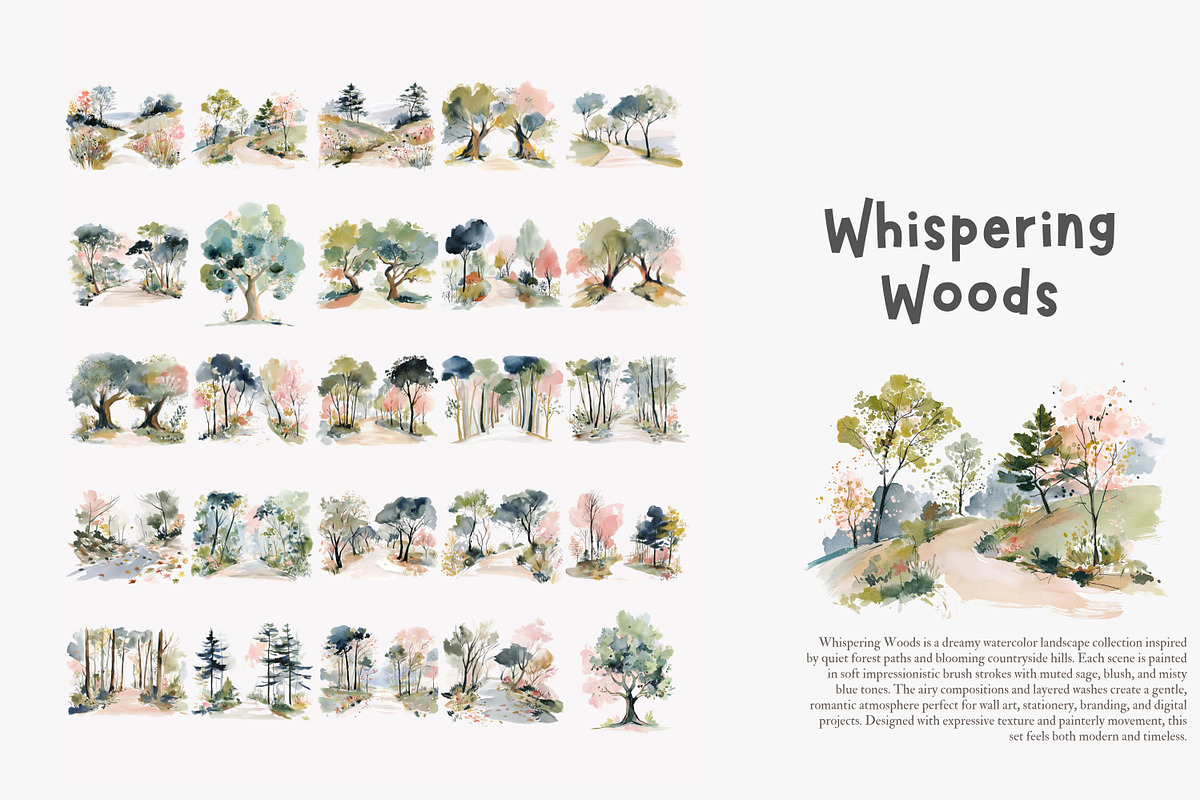 watercolor forest landscape clipart, a Decorative Illustration by Patishop Art (Photo 4 of 8)