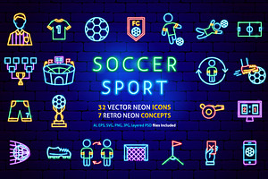 Soccer Football Neon Vector Icons